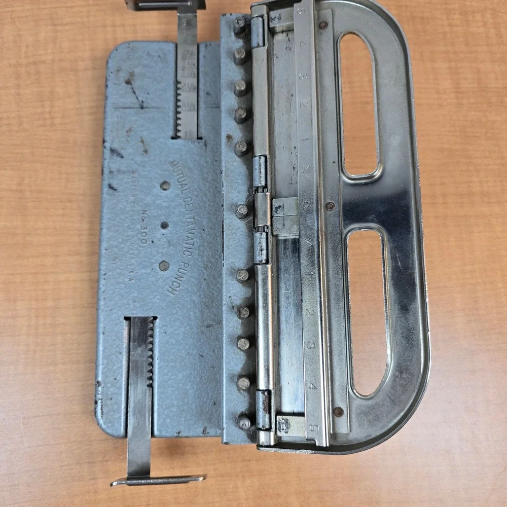 Vintage Desk MUTUAL CENTAMATIC Punch No 300 Adjustable 3 Hole Punch Made USA